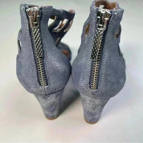 Donald J Pliner Womens 8.5 Wedge Sandal Metallic Blue Gray Strappy Cage 9.5 NEW - Picture 3 of 12